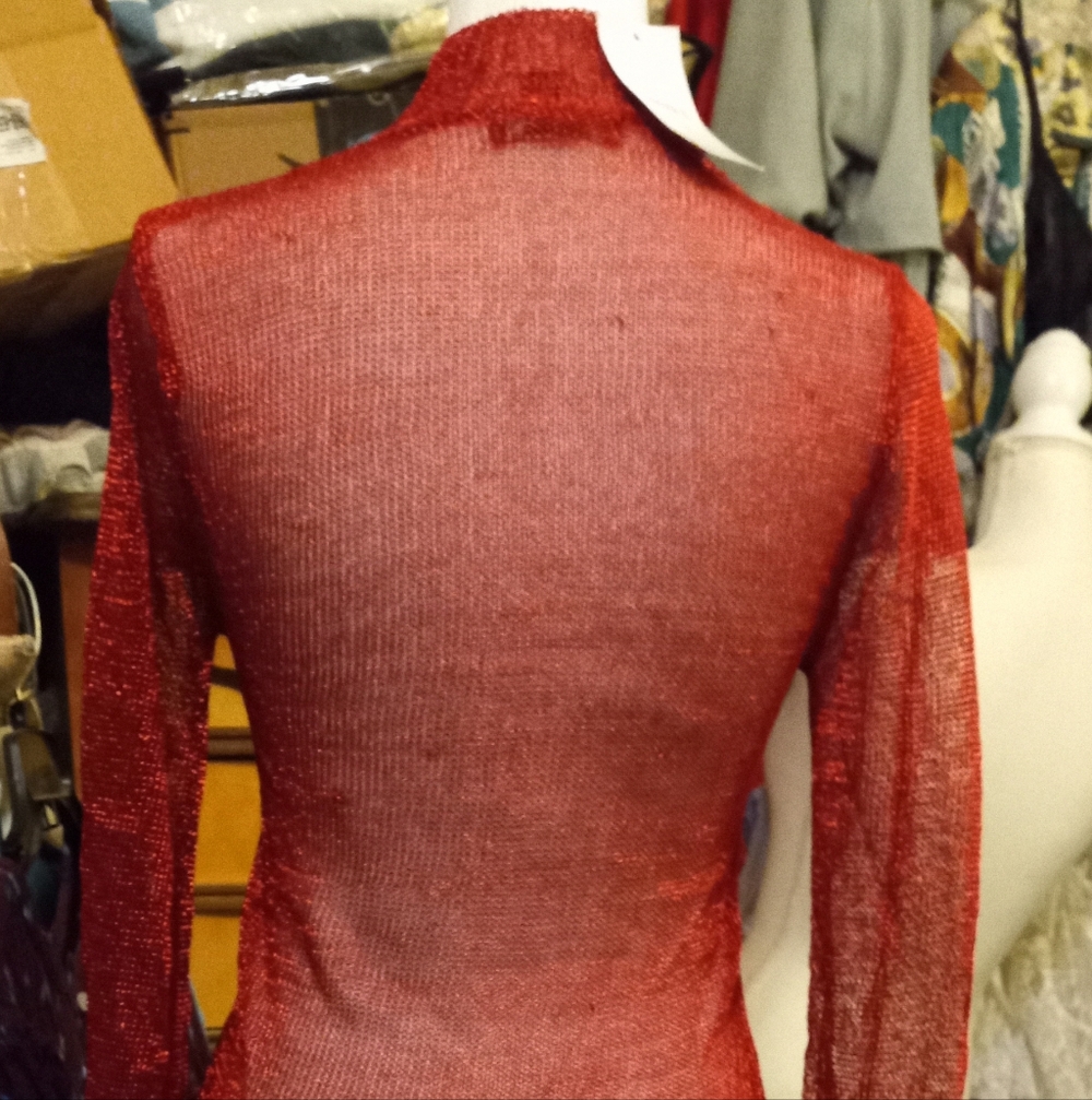 New,tag,red sheer glitter mesh metallic turtleneck l/s sweater top size medium. - Picture 11 of 14